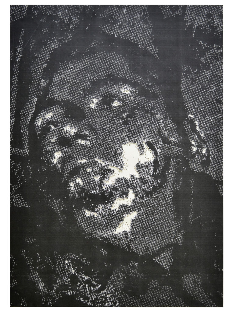 Retrato 19 - hand drilled paper with layered Xerox - 48 1/2 x 36 in.
