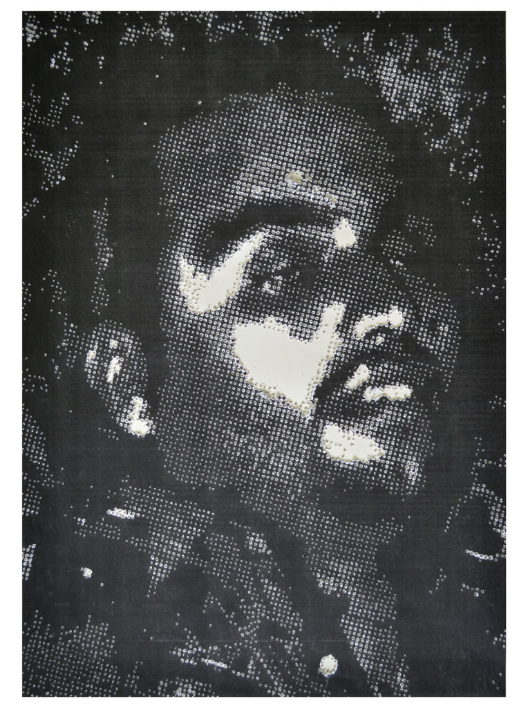 Retrato 21 - hand drilled paper with layered Xerox - 48 1/2 x 36 in.